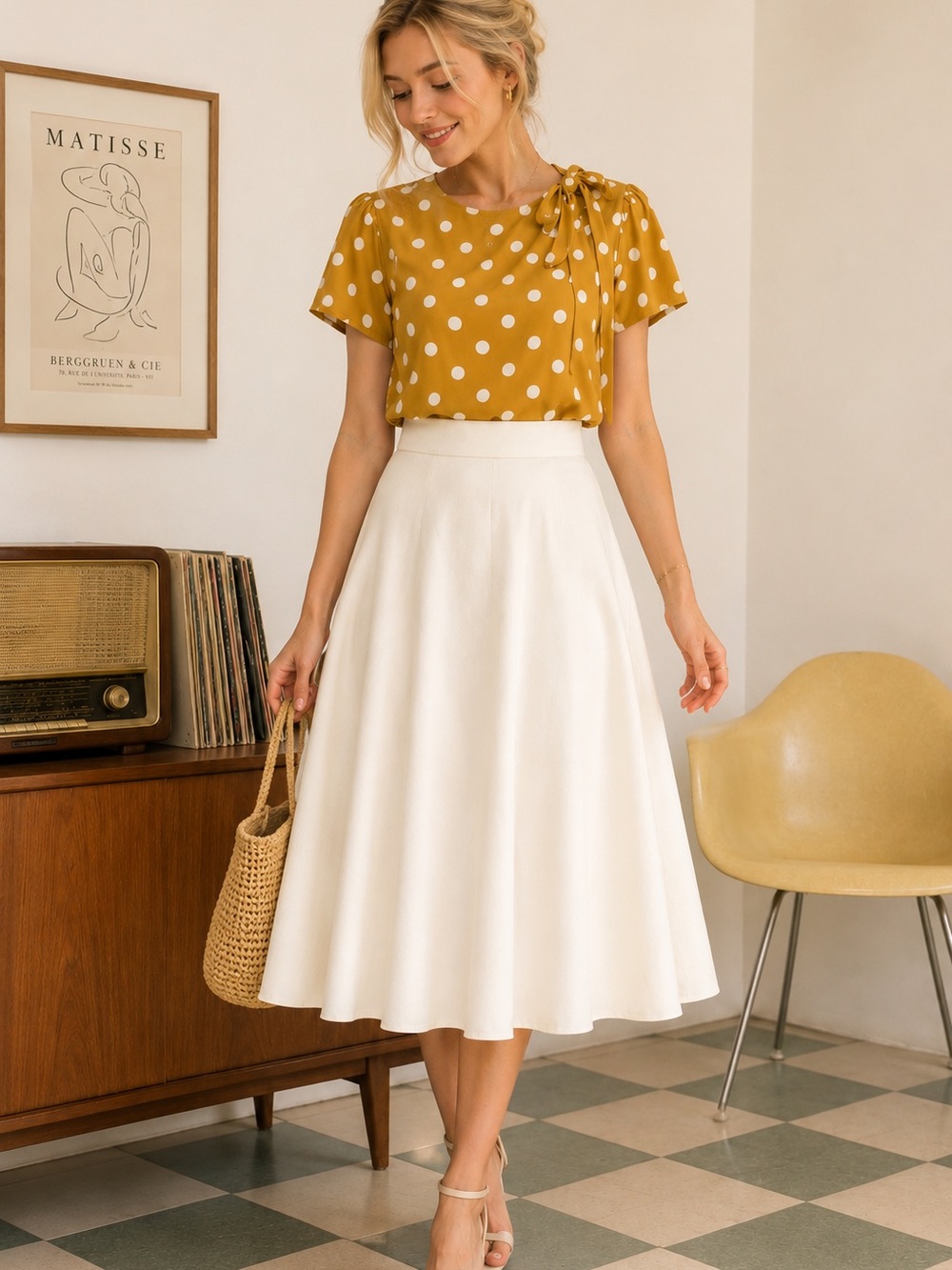 NWT Tulip B Elegant Cream Midi Skirt with High Waist Lined Pockets - Picture 3 of 7